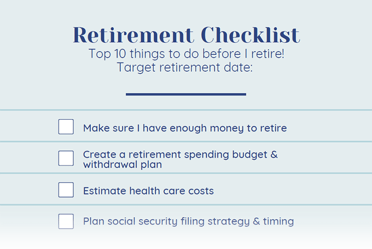 Partial portion of the Retirement Checklist